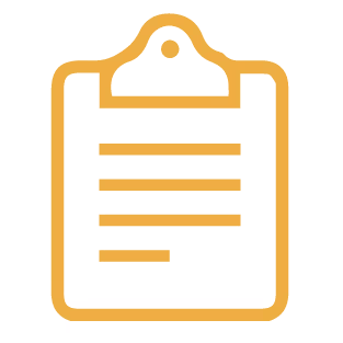 Yellow clipboard icon with lined paper and horizontal writing lines